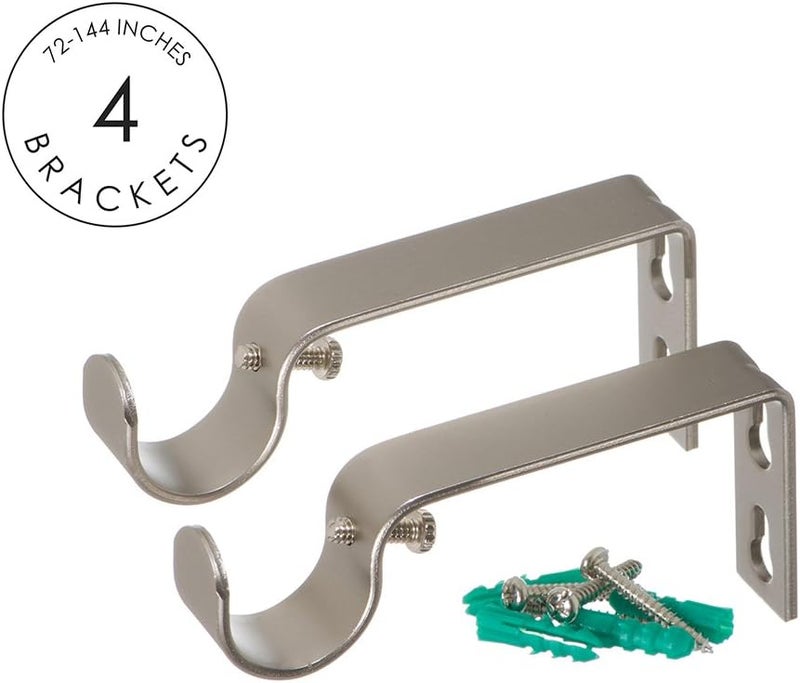 Ivilon Decorative Window Curtain Rod - Carved Square Finials, 1 1/8 in Rod, 72 to 144 in. Satin Nickel - Image 3